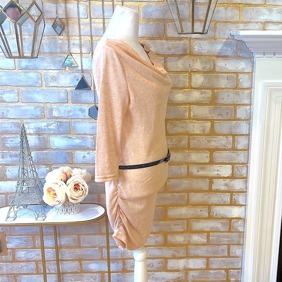 Venus Pink Cowl Neck Ruched Skirt Belted Fitted Mini Dress, Women’s Size Small. - Picture 3 of 7